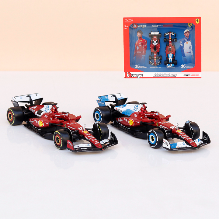Bburago Set of 2 Original Ferrari SF25 (16 Charles Leclerc) Licensed Diecast Car | 1:43 Scale Model (14 Years Till Grown Ups)