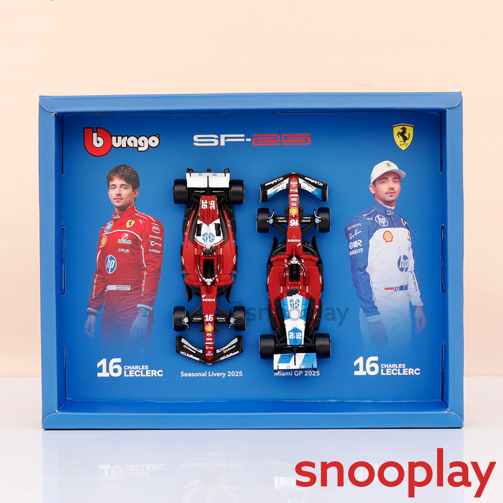 Bburago Set of 2 Original Ferrari SF25 (16 Charles Leclerc) Licensed Diecast Car | 1:43 Scale Model (14 Years Till Grown Ups)