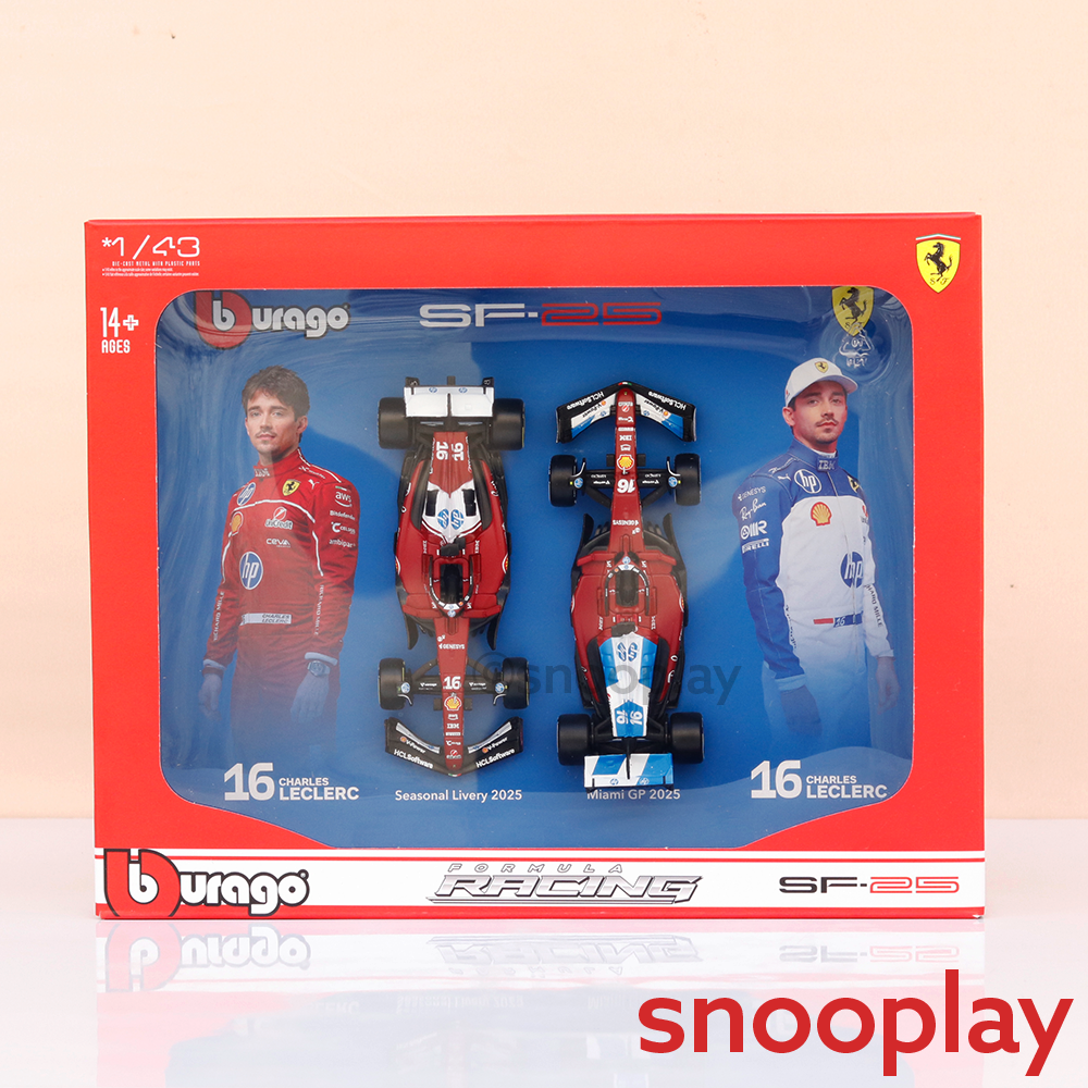 Bburago Set of 2 Original Ferrari SF25 (16 Charles Leclerc) Licensed Diecast Car | 1:43 Scale Model (14 Years Till Grown Ups)