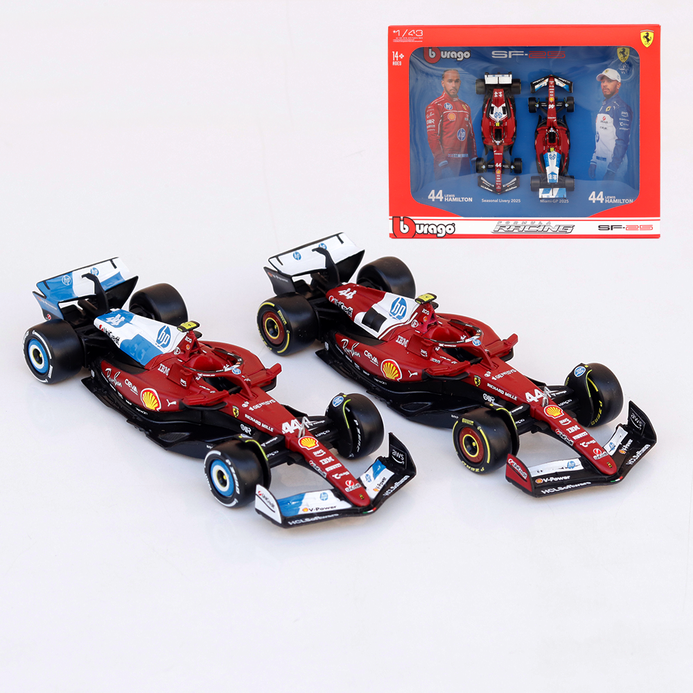 Bburago Set of 2 Original Ferrari SF25 (44 Lewis Hamilton) Licensed Diecast Car | 1:43 Scale Model (14 Years Till Grown Ups)