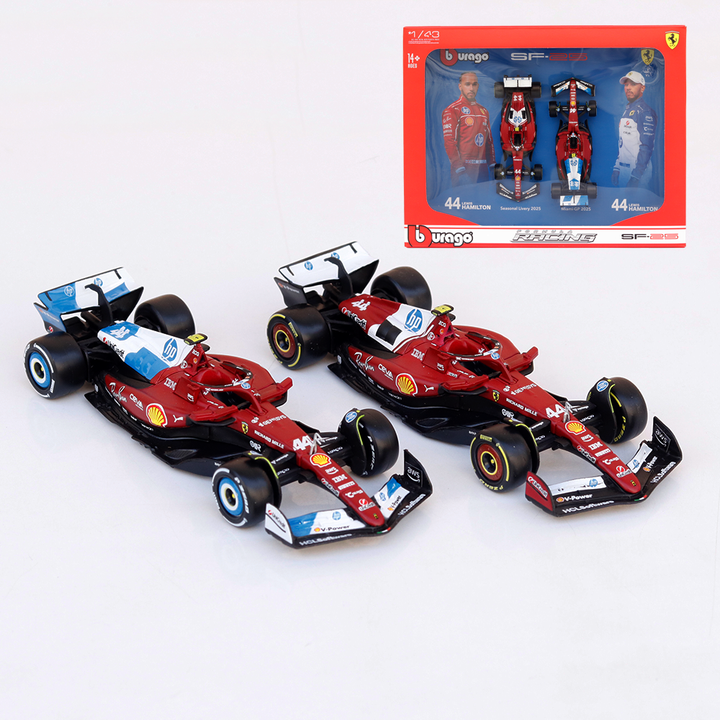 Bburago Set of 2 Original Ferrari SF25 (44 Lewis Hamilton) Licensed Diecast Car | 1:43 Scale Model (14 Years Till Grown Ups)
