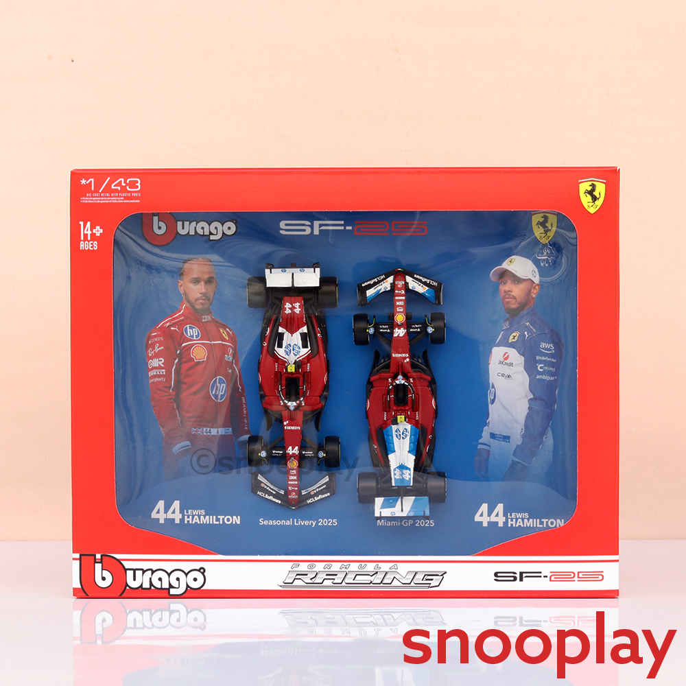 Bburago Set of 2 Original Ferrari SF25 (44 Lewis Hamilton) Licensed Diecast Car | 1:43 Scale Model (14 Years Till Grown Ups)