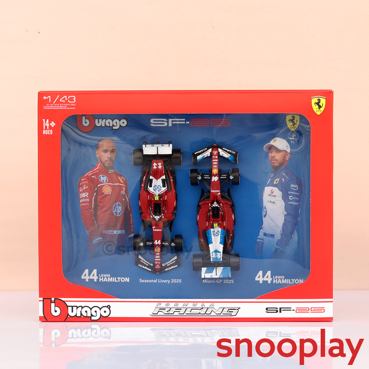 Bburago Set of 2 Original Ferrari SF25 (44 Lewis Hamilton) Licensed Diecast Car | 1:43 Scale Model (14 Years Till Grown Ups)