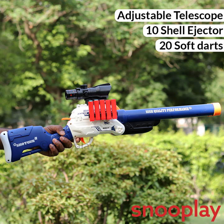 Double Barrel Shell Ejection Blaster with 20 Soft Darts | Detachable Grip, Adjustable Telescope (8-14 Years)