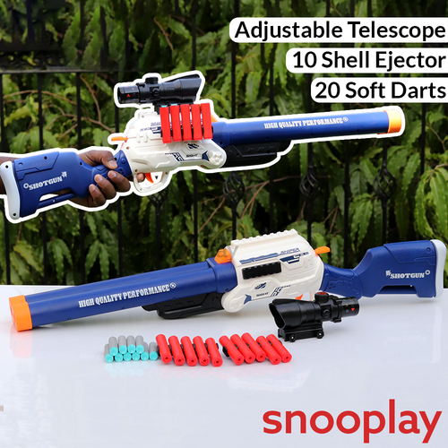 Double Barrel Shell Ejection Blaster with 20 Soft Darts | Detachable Grip, Adjustable Telescope (8-14 Years)