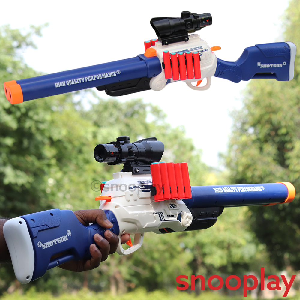 Double Barrel Shell Ejection Blaster with 20 Soft Darts | Detachable Grip, Adjustable Telescope (8-14 Years)