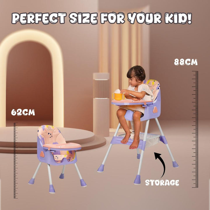 Tinyberg 3-in-1 High Chair with 5 Point Safety Belt | Upto 50 Kg | Foldable & Compact | Anti Skid Base | Wonderseat | Blueberry Pink