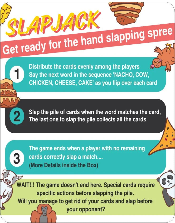 Adeloft Slapjack Nacho Cow Chicken Cheese Cake Card Game | Fast-Paced Family Party Game for Kids & Adults | Fun Travel Game