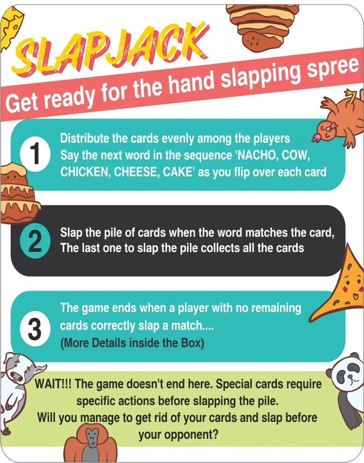 Adeloft Slapjack Nacho Cow Chicken Cheese Cake Card Game | Fast-Paced Family Party Game for Kids & Adults | Fun Travel Game