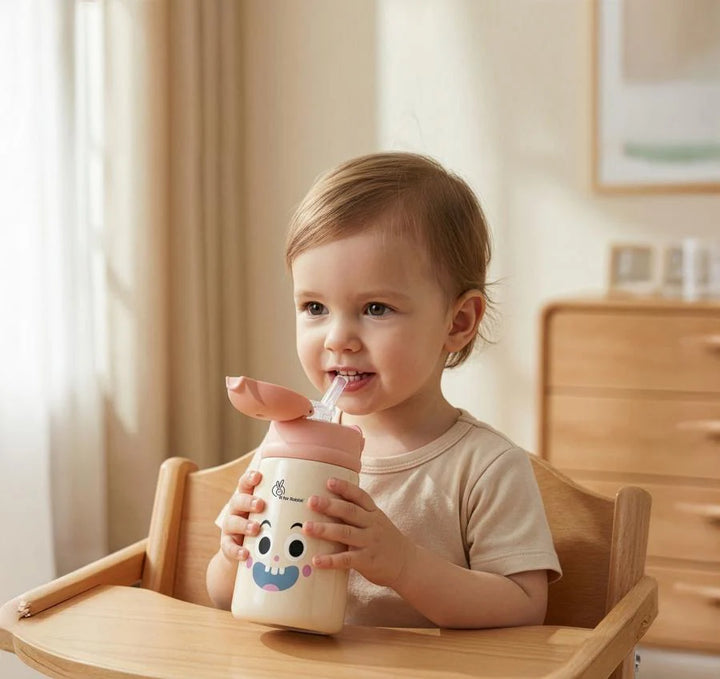 R for Rabbit Steebo Smiley Peach Stainless Steel Straw Sipper Bottle - 300ml | Smiley Peach