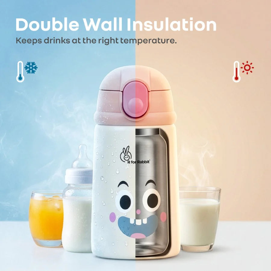 R for Rabbit Steebo Smiley Peach Stainless Steel Straw Sipper Bottle - 300ml | Smiley Peach