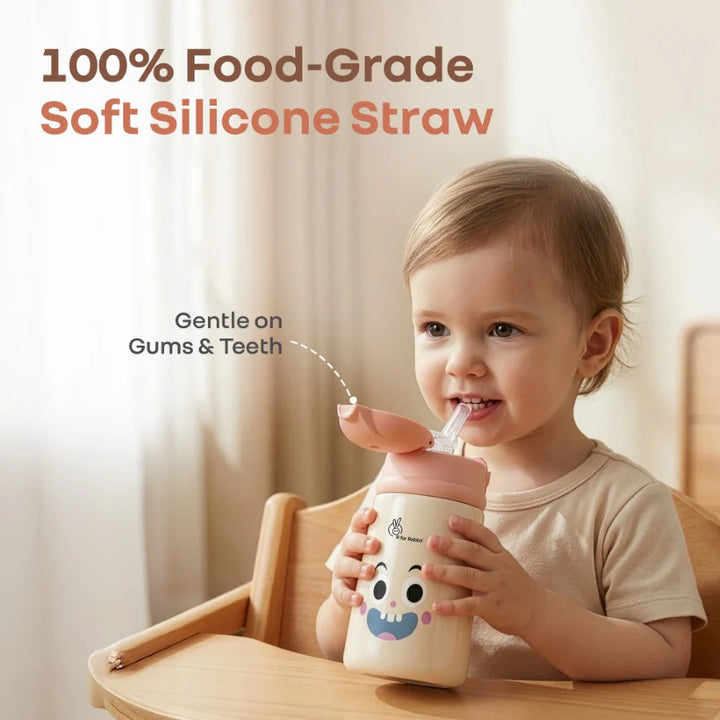 R for Rabbit Steebo Smiley Peach Stainless Steel Straw Sipper Bottle - 300ml | Smiley Peach