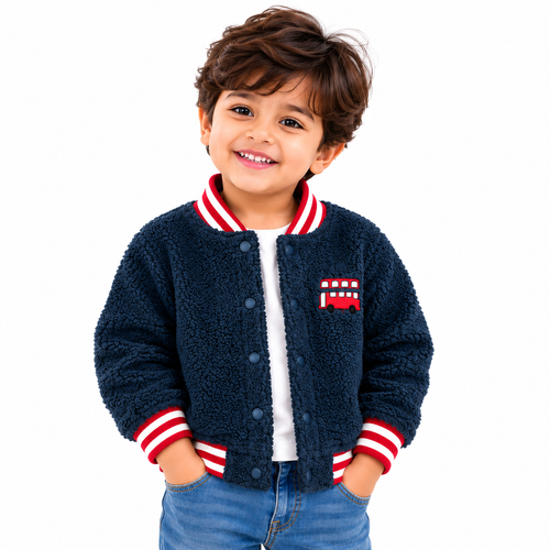 Mi Arcus Sherpa Jacket with Stand-Up Collar, Ribbed Cuffs