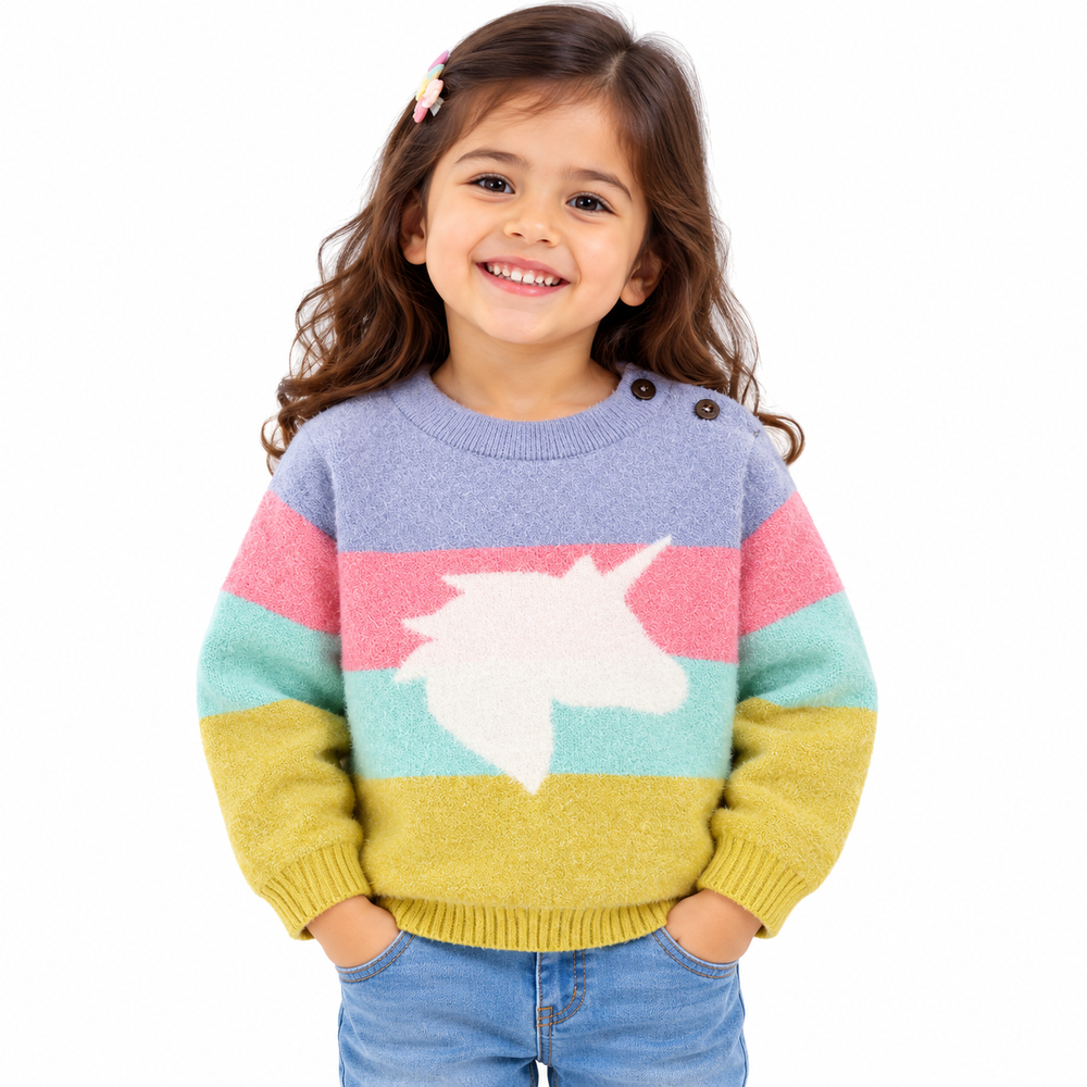 Mi Arcus Colored Stripe Pattern Sweater - Blended Jacquard Knit