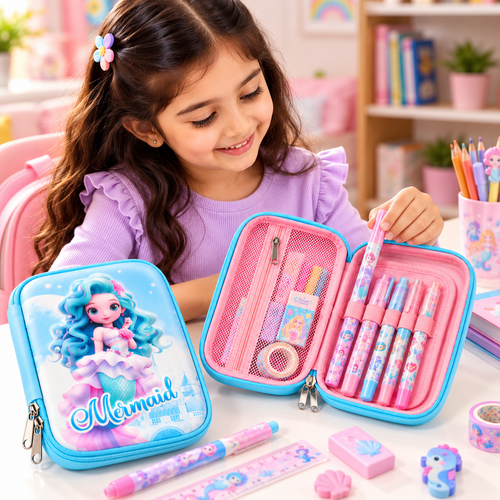 Mermaid Hardtop Pencil Case for Kids - Sky Blue
