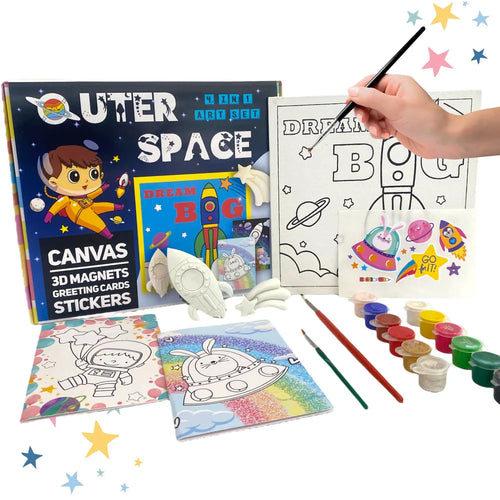 Craftopedia 4 In 1 Canvas Set - Outer Space with 3D Magnets Greeting Cards Stickers
