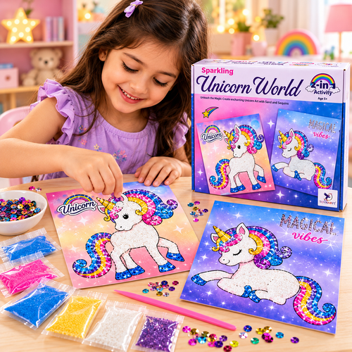 Toykraft Sparkling Unicorns - Sand and Sequin Art Kit, Creative Craft Activity