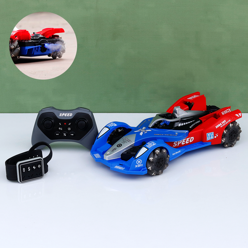 Remote Control F1 Racing Car with 2.4G Remote & Wrist Control, Atomization Spray, Lights & Stunt Wheels (5-14 Years)