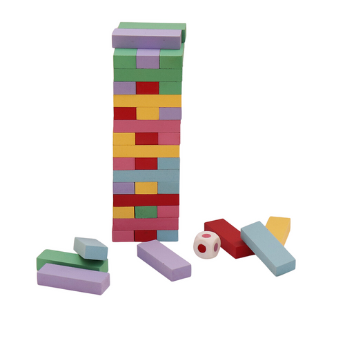 Simarr Stackeez Coloured Wooden Tower Game - 54 Pieces (5 Years Till Grown Ups)