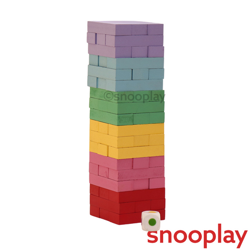 Simarr Stackeez Coloured Wooden Tower Game - 54 Pieces (5 Years Till Grown Ups)