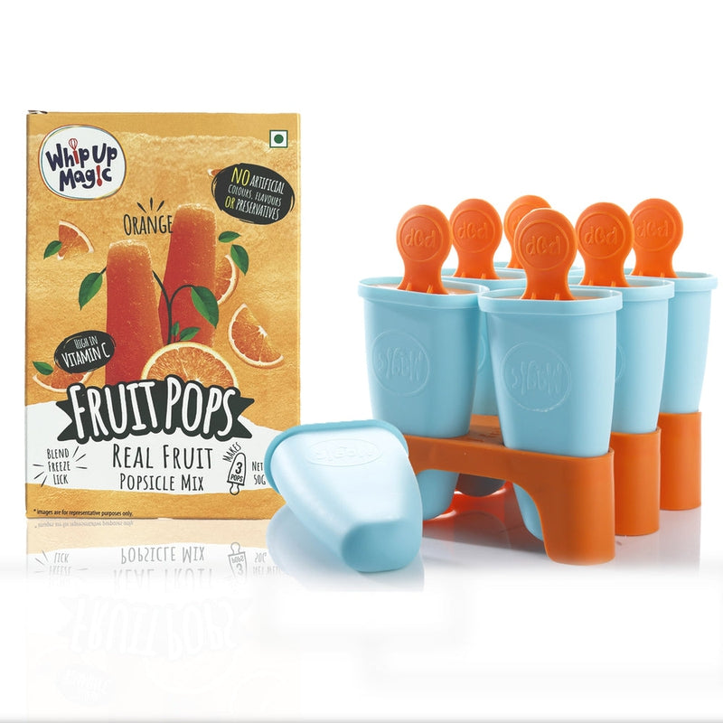 Ice Popsicle Mould Starter Kit (6 Moulds + 1 Orange Real Fruit Mix)