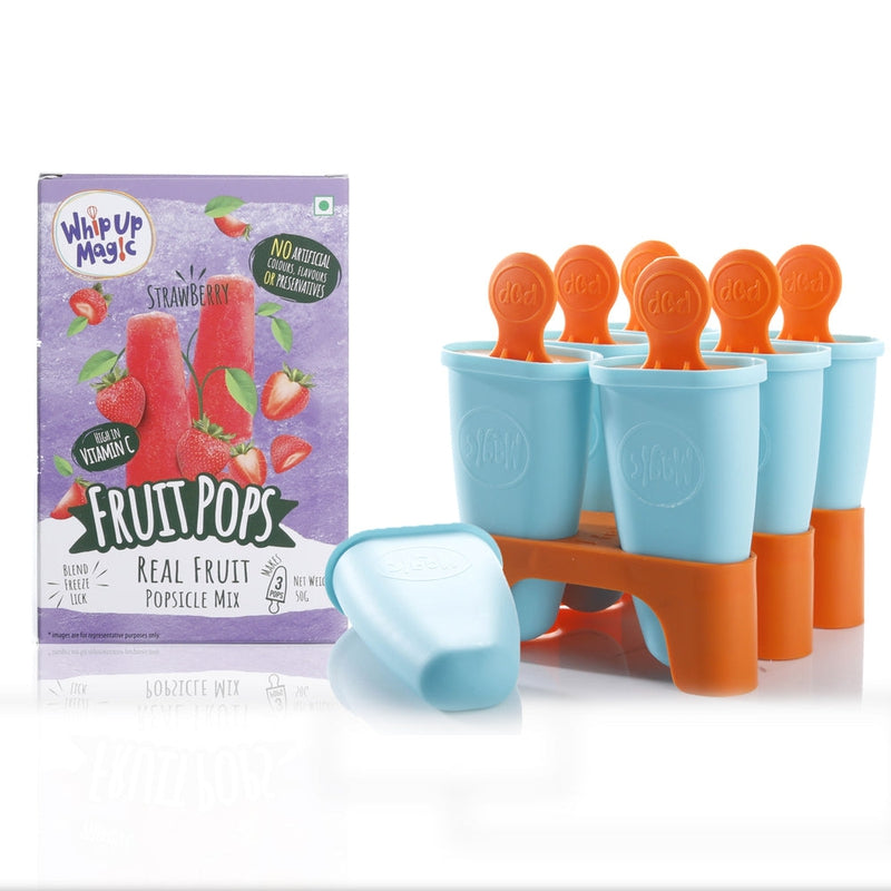 Ice Popsicle Mould Starter Kit (6 Moulds + 1 Strawberry Real Fruit Mix)