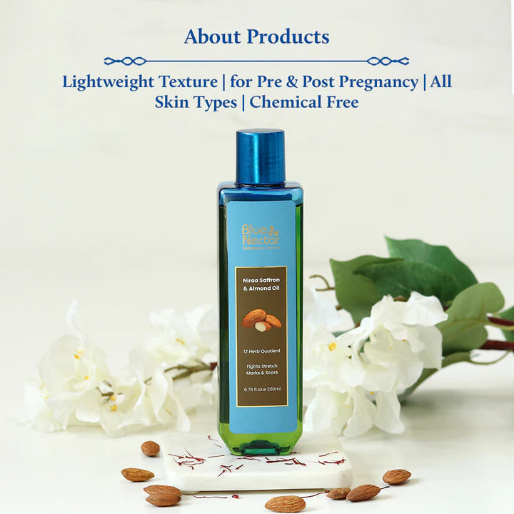 Blue Nectar Saffron & Almond Body Stretch Mark Oil for Pregnancy (12 Herbs) - 100ml