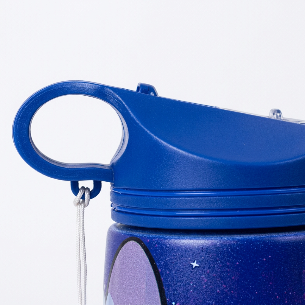 Disney Stitch Water Bottle 500ml – Blue | Sipper Bottle with Flip-Top Straw Lid | Carry Handle & Wrist Strap | Kids Water Bottle