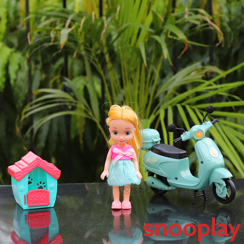 Doll Set Pretend Play Toy | Doll with Scooter and a Dog House