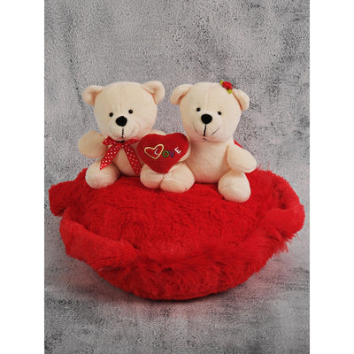Pair of Teddy Bear with Red Heart Basket