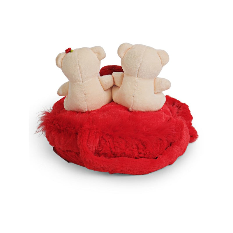 Pair of Teddy Bear with Red Heart Basket