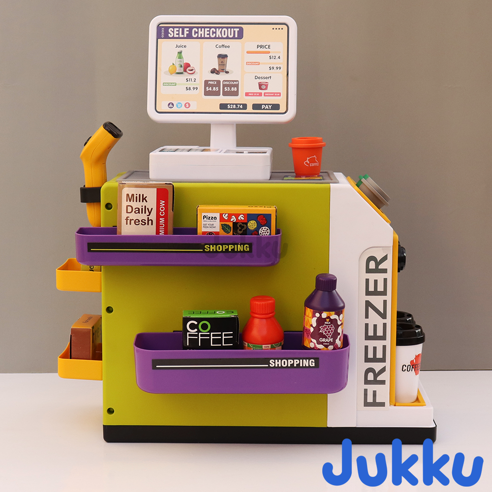 Jukku 50 Pieces Supermarket play Set with Real Water Dispenser and Pretend Scanner (3-8 Years)