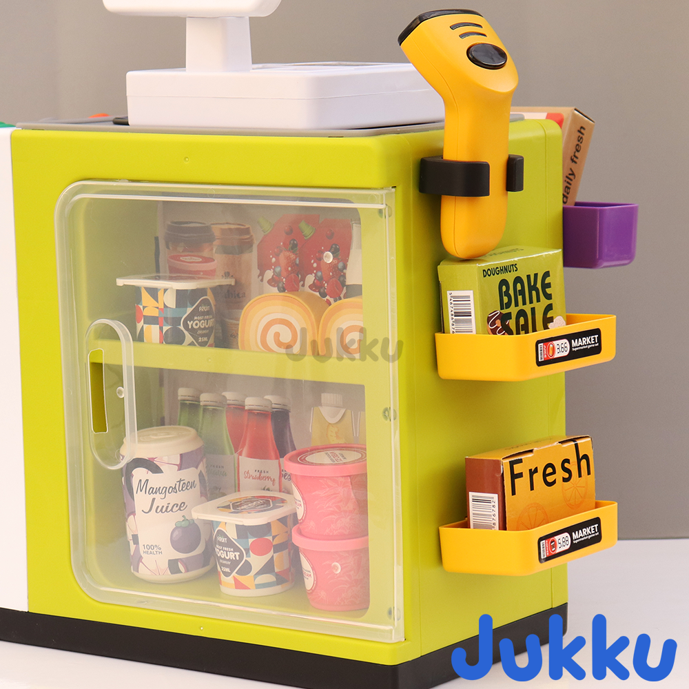 Jukku 50 Pieces Supermarket play Set with Real Water Dispenser and Pretend Scanner (3-8 Years)