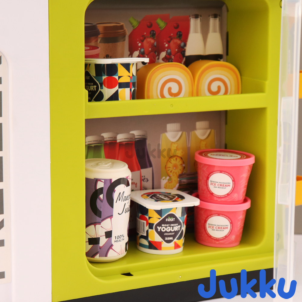 Jukku 50 Pieces Supermarket play Set with Real Water Dispenser and Pretend Scanner (3-8 Years)