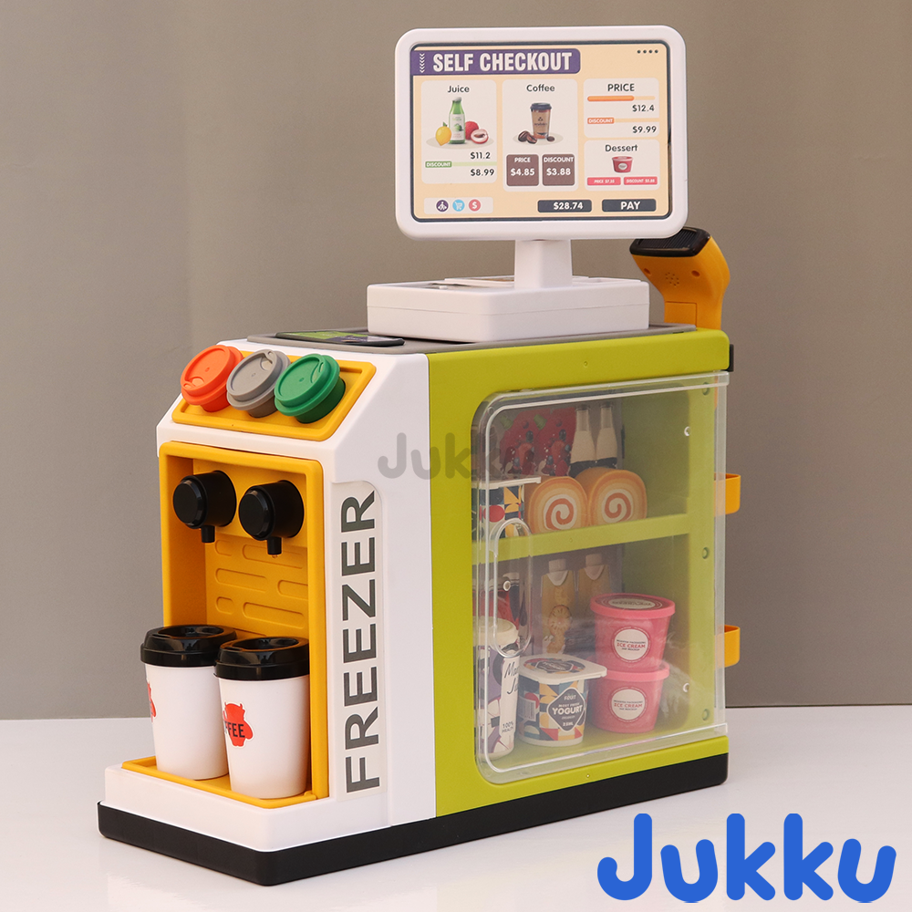 Jukku 50 Pieces Supermarket play Set with Real Water Dispenser and Pretend Scanner (3-8 Years)