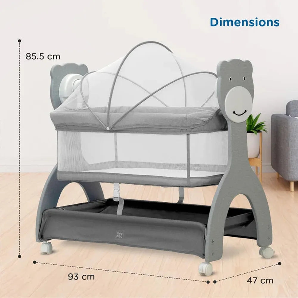 Mee Mee Automatic Sweet Love Baby Cradle | 3-Level Battery Operated Swing with Remote Control | Mosquito Net, Music, Night Light & Bluetooth- Grey