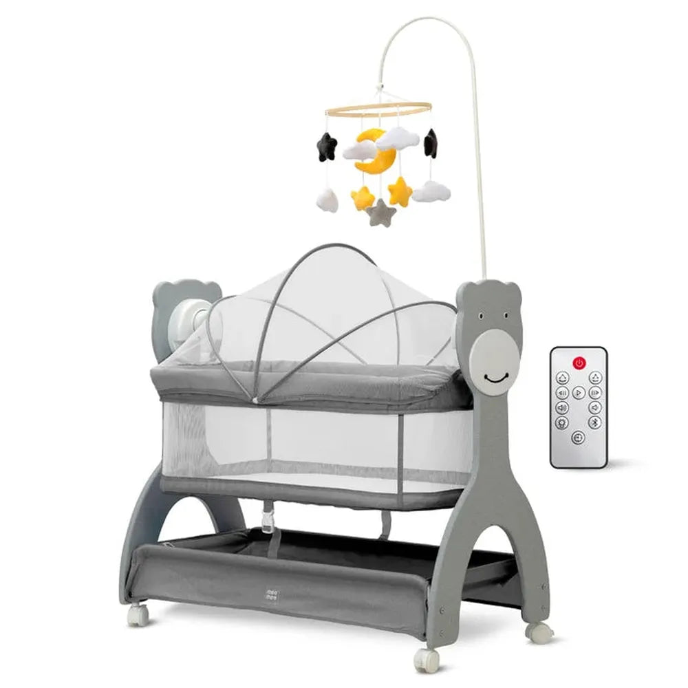 Mee Mee Automatic Sweet Love Baby Cradle | 3-Level Battery Operated Swing with Remote Control | Mosquito Net, Music, Night Light & Bluetooth- Grey