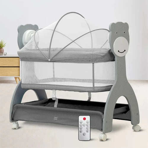 Mee Mee Automatic Sweet Love Baby Cradle | 3-Level Battery Operated Swing with Remote Control | Mosquito Net, Music, Night Light & Bluetooth- Grey