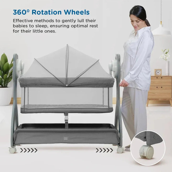 Mee Mee Automatic Sweet Love Baby Cradle | 3-Level Battery Operated Swing with Remote Control | Mosquito Net, Music, Night Light & Bluetooth- Grey