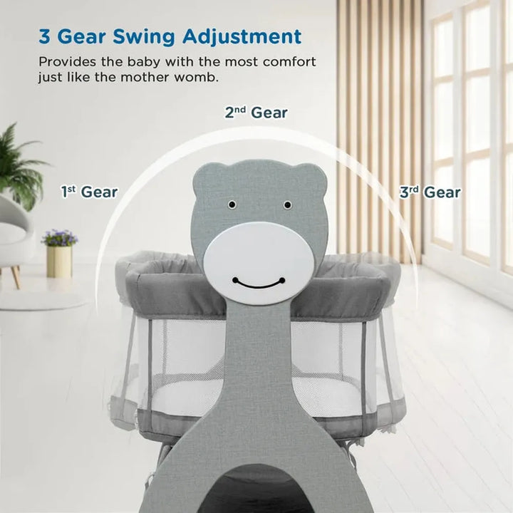 Mee Mee Automatic Sweet Love Baby Cradle | 3-Level Battery Operated Swing with Remote Control | Mosquito Net, Music, Night Light & Bluetooth- Grey