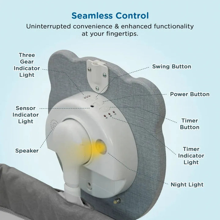Mee Mee Automatic Sweet Love Baby Cradle | 3-Level Battery Operated Swing with Remote Control | Mosquito Net, Music, Night Light & Bluetooth- Grey