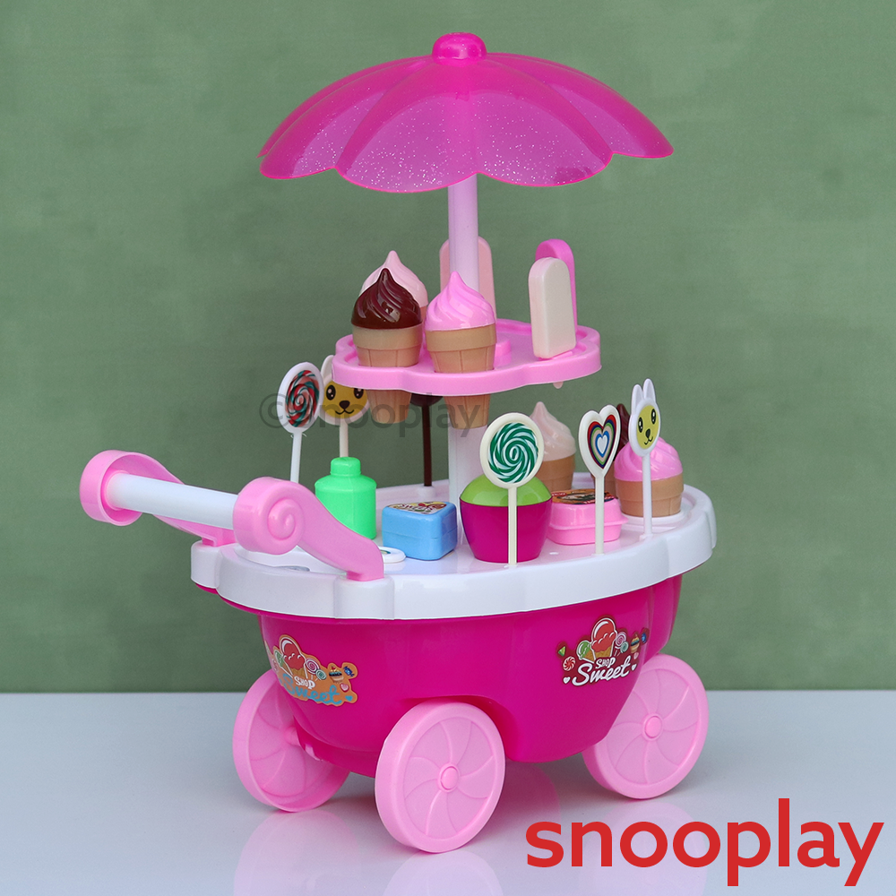 Simarr Sweet Shop Cart for Pretend Play - 19 Food Miniatures (3-5 Years) | Assorted Colours