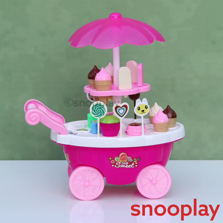 Simarr Sweet Shop Cart for Pretend Play - 19 Food Miniatures (3-5 Years) | Assorted Colours