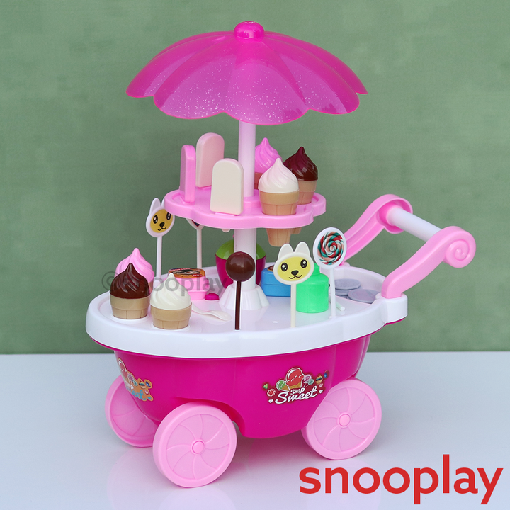 Simarr Sweet Shop Cart for Pretend Play - 19 Food Miniatures (3-5 Years) | Assorted Colours