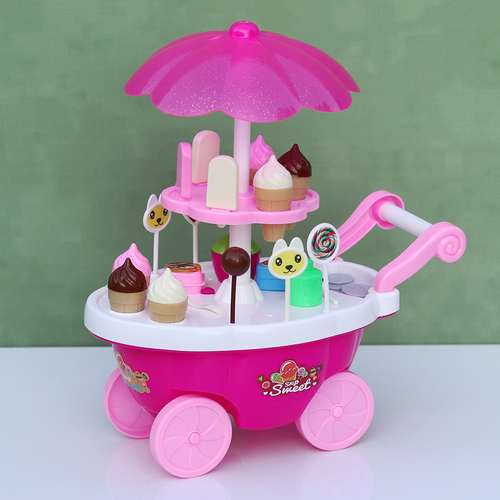 Simarr Sweet Shop Cart for Pretend Play - 19 Food Miniatures (3-5 Years) | Assorted Colours