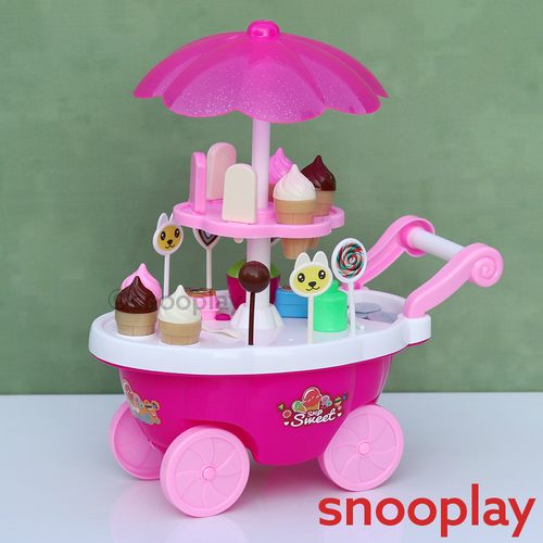 Simarr Sweet Shop Cart for Pretend Play - 19 Food Miniatures (3-5 Years) | Assorted Colours