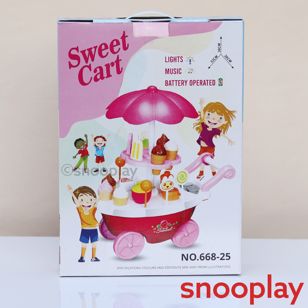 Simarr Sweet Shop Cart for Pretend Play - 19 Food Miniatures (3-5 Years) | Assorted Colours