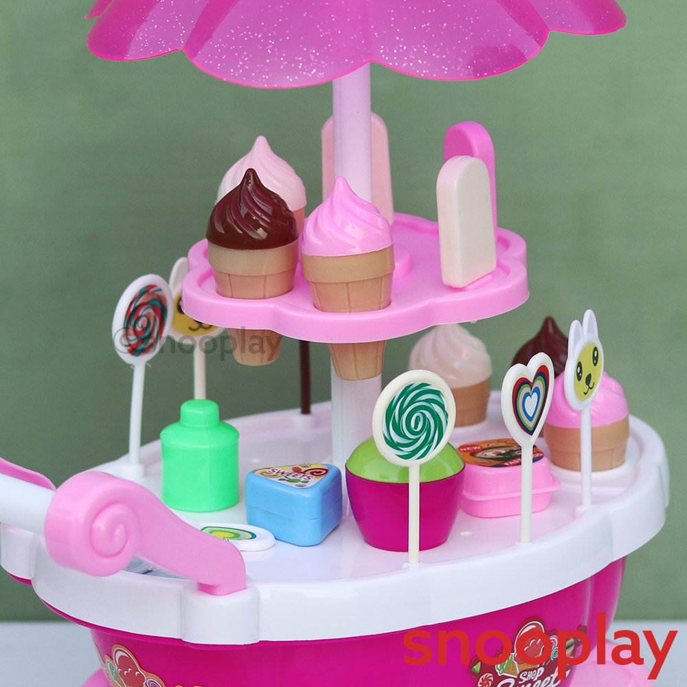 Simarr Sweet Shop Cart for Pretend Play - 19 Food Miniatures (3-5 Years) | Assorted Colours