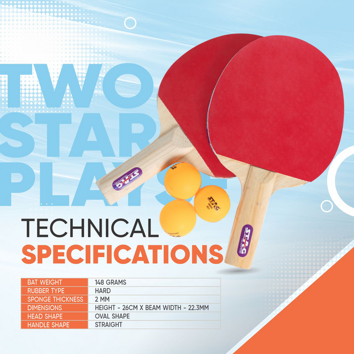 STAG ICONIC 2 Star Table Tennis Playset, 2 Racquets & 3 Balls - Orange ( 9 Years till Grown Ups)