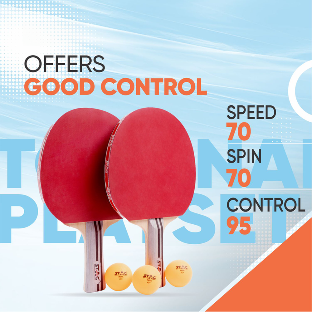 STAG ICONIC Tournament Professional Table Tennis Playset, 2 Racquets & 3 Balls - Orange (9 Years till Grown Ups)